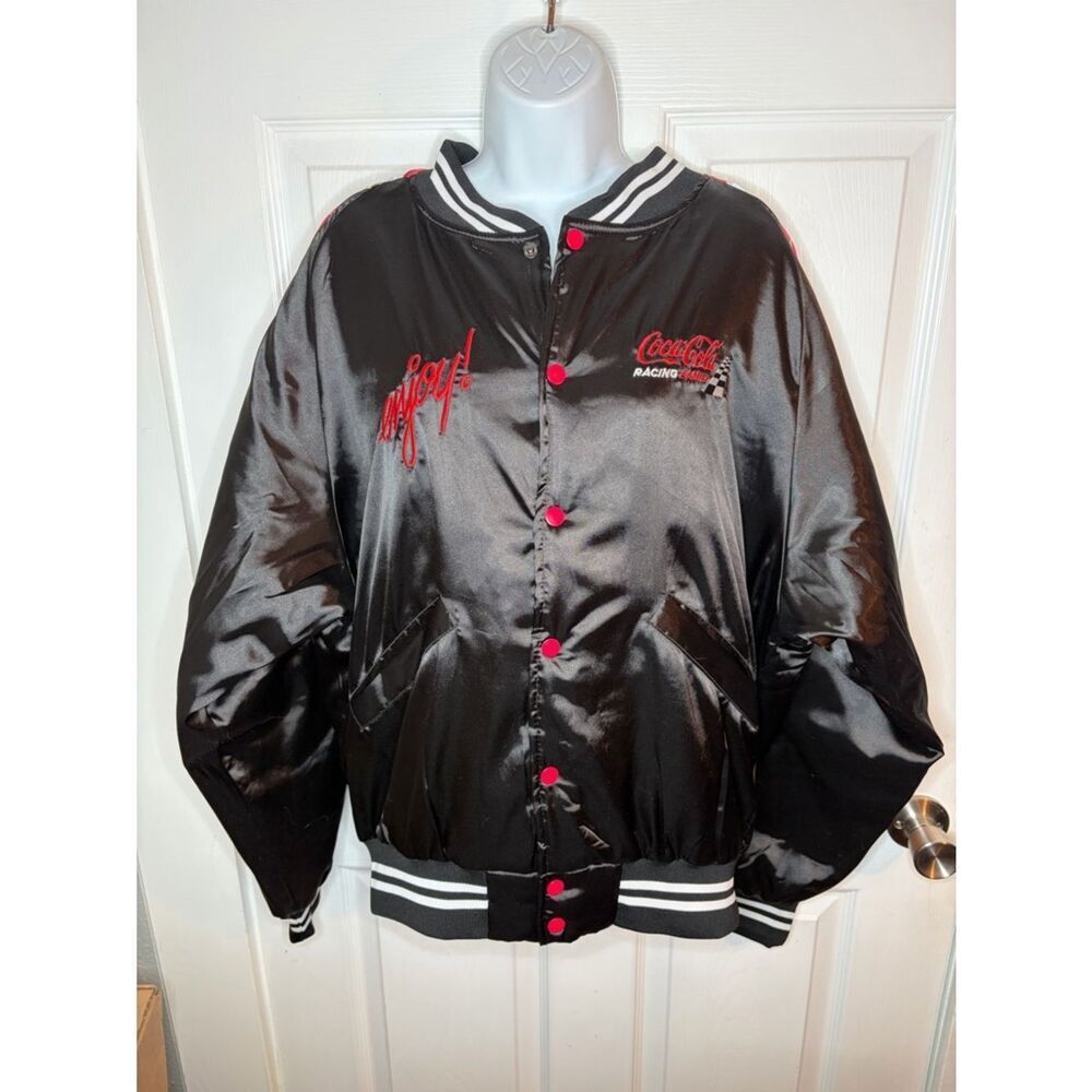 The Laundry Room Coca Cola Racing Satin Stadium Jacket Black w/ Bottle Opener L - Picture 2 of 11